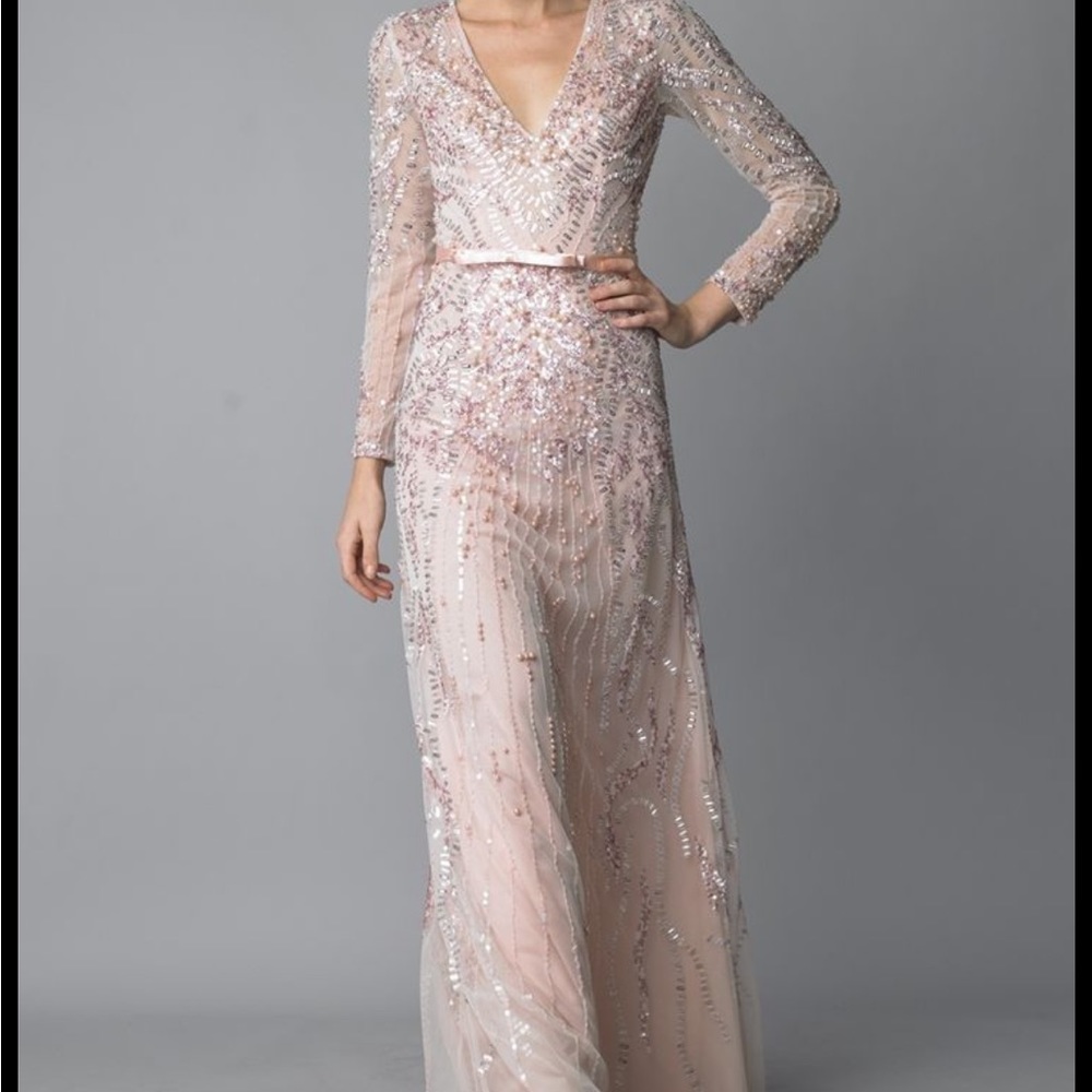 Basix long beaded evening gown, size 2